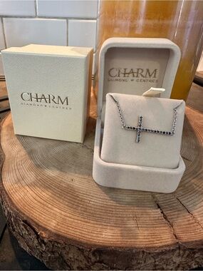 Charm Black Stone Sideways Cross Necklace -